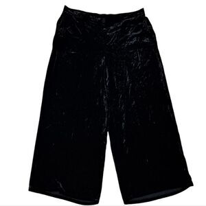 Eileen Fisher Silk Blend Crushed Velvet Wide Leg Pull-on Crop Pants Large Black